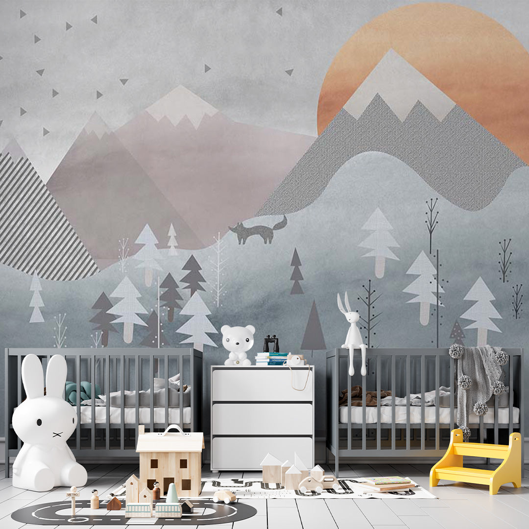 Kids Wall Murals Scandinavian Mountains  Sunset Nursery Wallpaper for Kids