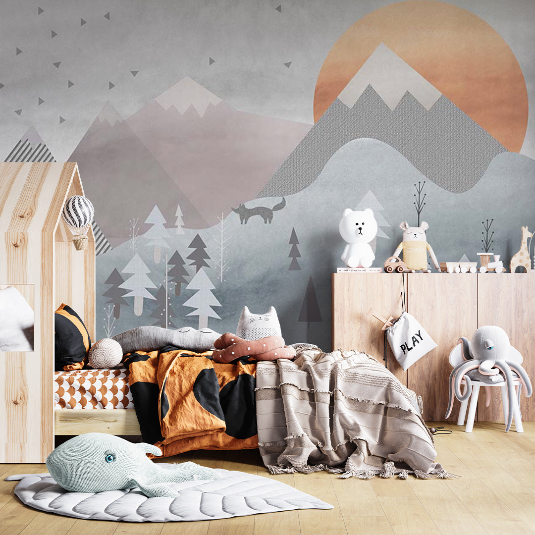 Kids Wall Murals Scandinavian Mountains  Sunset Nursery Wallpaper for Kids