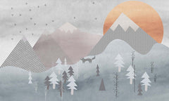 Custom Kids Wall Murals Scandinavian Mountains  Sunset Nursery Wallpaper for Kids