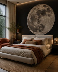 Full moon wallpaper in a designer bedroom.