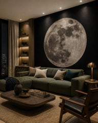 Full moon wallpaper in a designer living room.