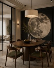 Full moon wallpaper in a refined dining area.