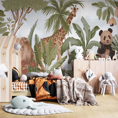 Custom Kids Wall Mural  Tropical Design Safari Animals Wallpaper for Kids Room