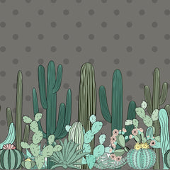 Custom Playful Cactus Wall Mural with Polka Dot Background in Modern Cartoon Style