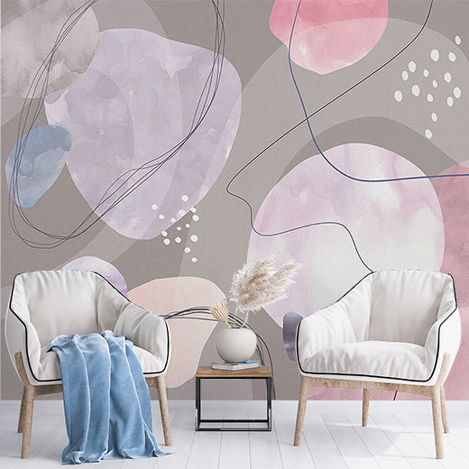 Abstract Watercolor Shapes and Lines Wallpaper in Pastel Tones