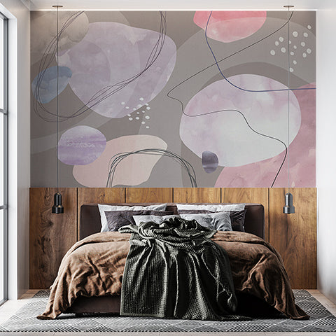 Abstract Watercolor Shapes and Lines Wallpaper in Pastel Tones