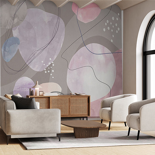 Abstract Watercolor Shapes and Lines Wallpaper in Pastel Tones