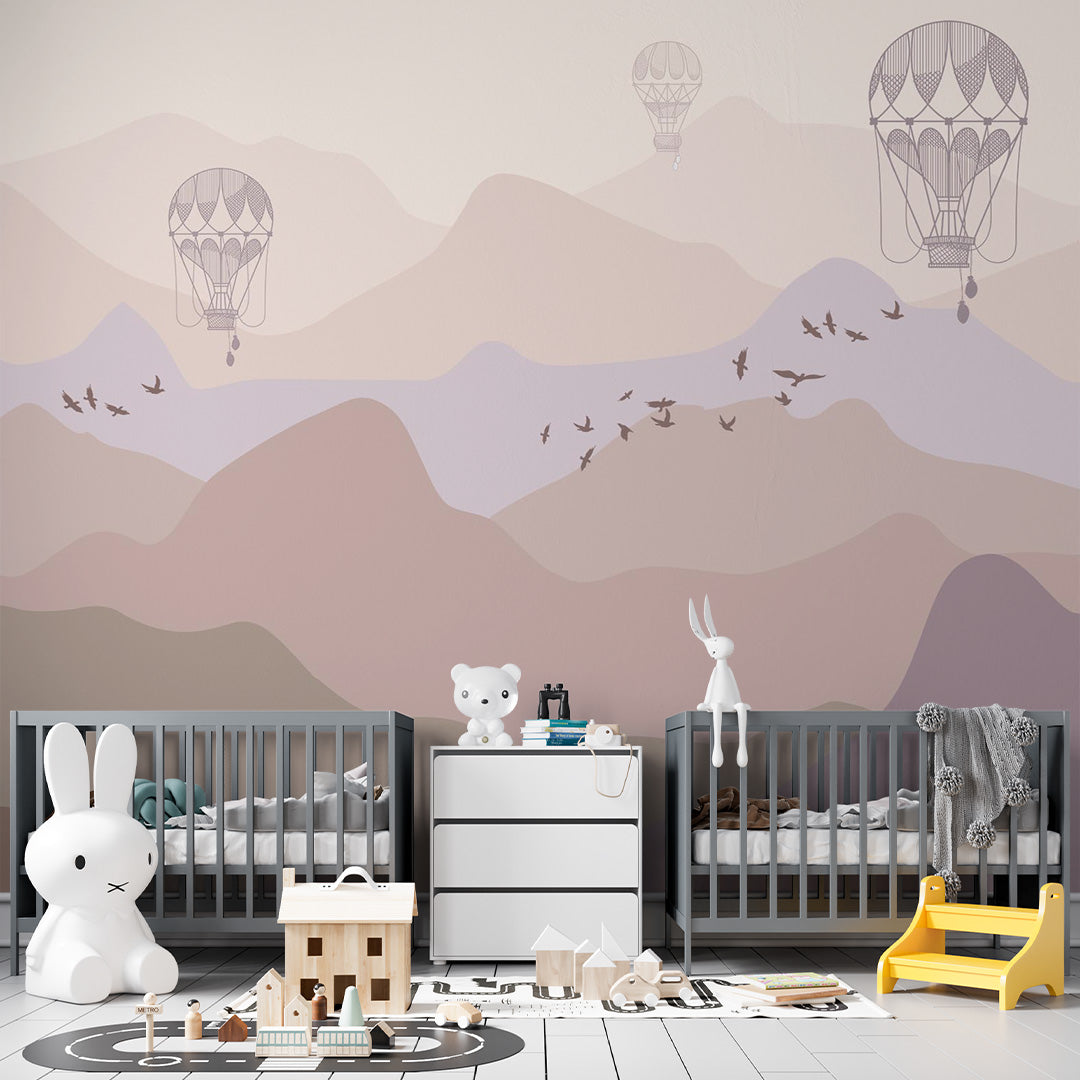 Kids Wall Murals Pink Mountains Silhouette Wallpaper for Kids