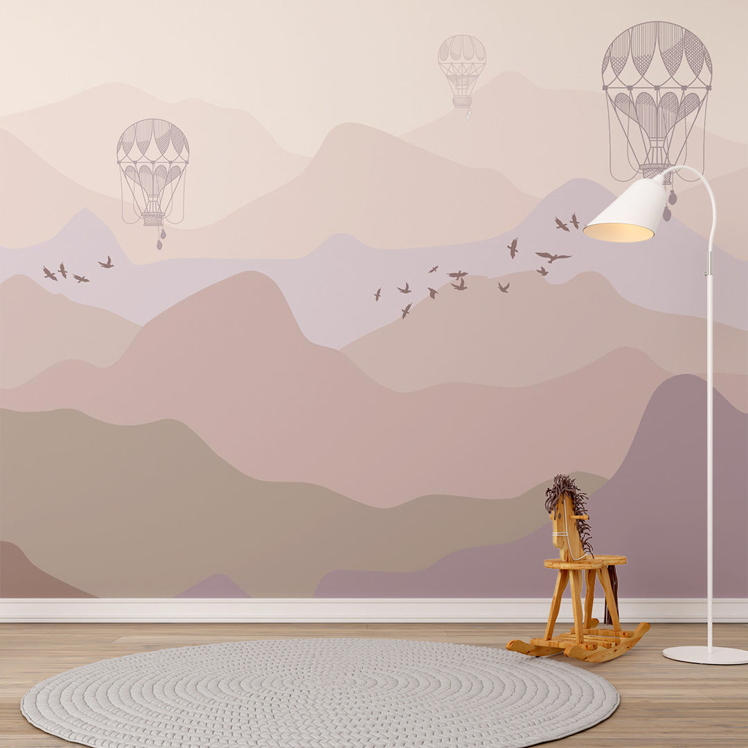 Kids Wall Murals Pink Mountains Silhouette Wallpaper for Kids