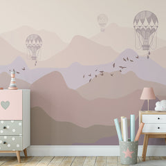 Custom Kids Wall Murals Pink Mountains Silhouette Wallpaper for Kids