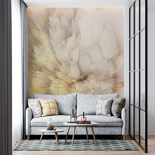 Elegant Abstract Explosion Wall Mural - Gold and Cream Artistic Design