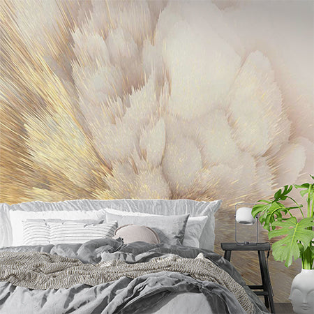 Elegant Abstract Explosion Wall Mural - Gold and Cream Artistic Design