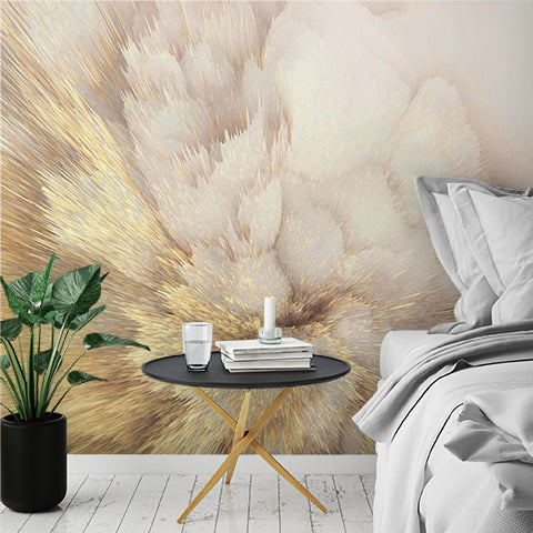 Elegant Abstract Explosion Wall Mural - Gold and Cream Artistic Design