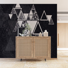 Custom Modern Abstract Geometric Triangle Wall Mural Wallpaper - Monochrome Black and White Design