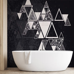 Custom Modern Abstract Geometric Triangle Wall Mural Wallpaper - Monochrome Black and White Design