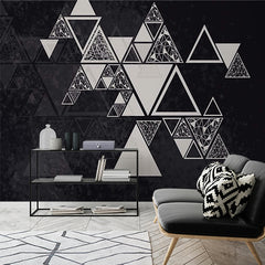 Custom Modern Abstract Geometric Triangle Wall Mural Wallpaper - Monochrome Black and White Design
