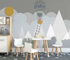 Custom Kids Wall Murals Scandinavian Mountains Adventure Sun Clouds Wallpaper for Kids