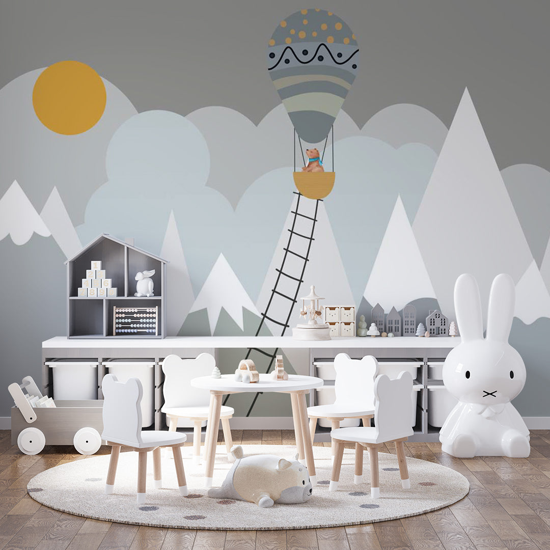 Kids Wall Murals Scandinavian Mountains Adventure Sun Clouds Wallpaper for Kids