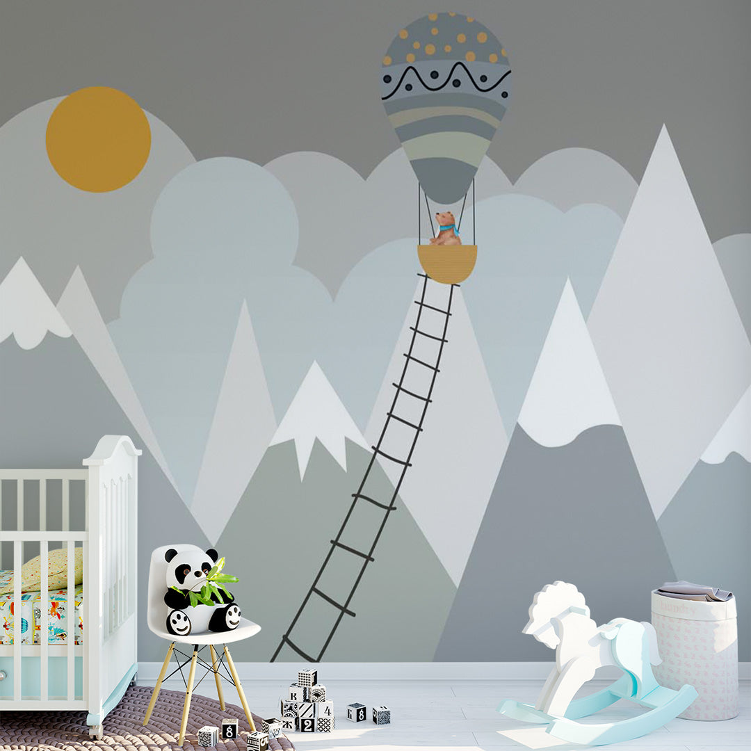 Kids Wall Murals Scandinavian Mountains Adventure Sun Clouds Wallpaper for Kids