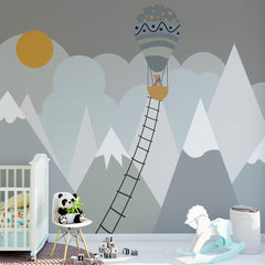 Custom Kids Wall Murals Scandinavian Mountains Adventure Sun Clouds Wallpaper for Kids