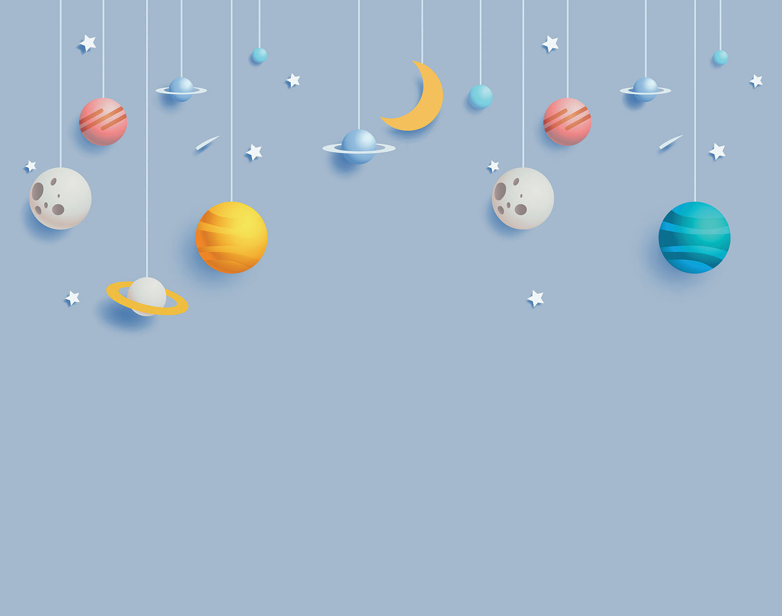 Kids Wall Murals Moon Blue Stars Simple Design Nursery Wallpaper for Kids