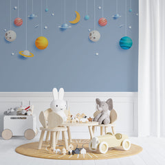 Custom Kids Wall Murals Moon Blue Stars Simple Design Nursery Wallpaper for Kids