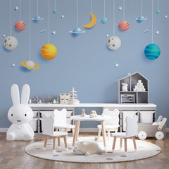 Custom Kids Wall Murals Moon Blue Stars Simple Design Nursery Wallpaper for Kids