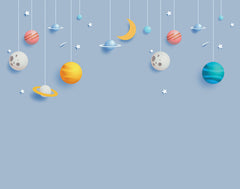 Custom Kids Wall Murals Moon Blue Stars Simple Design Nursery Wallpaper for Kids