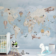 Custom Kids World Map with Countries Wall Mural Decals Posters for Girls Boys Baby Wallpaper for Kids