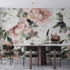 Custom Peony Pattern Wall Mural Light Pink and White Floral Wallpaper