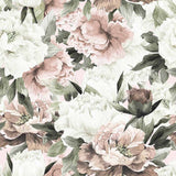 Peony Pattern Wall Mural Light Pink and White Floral Wallpaper