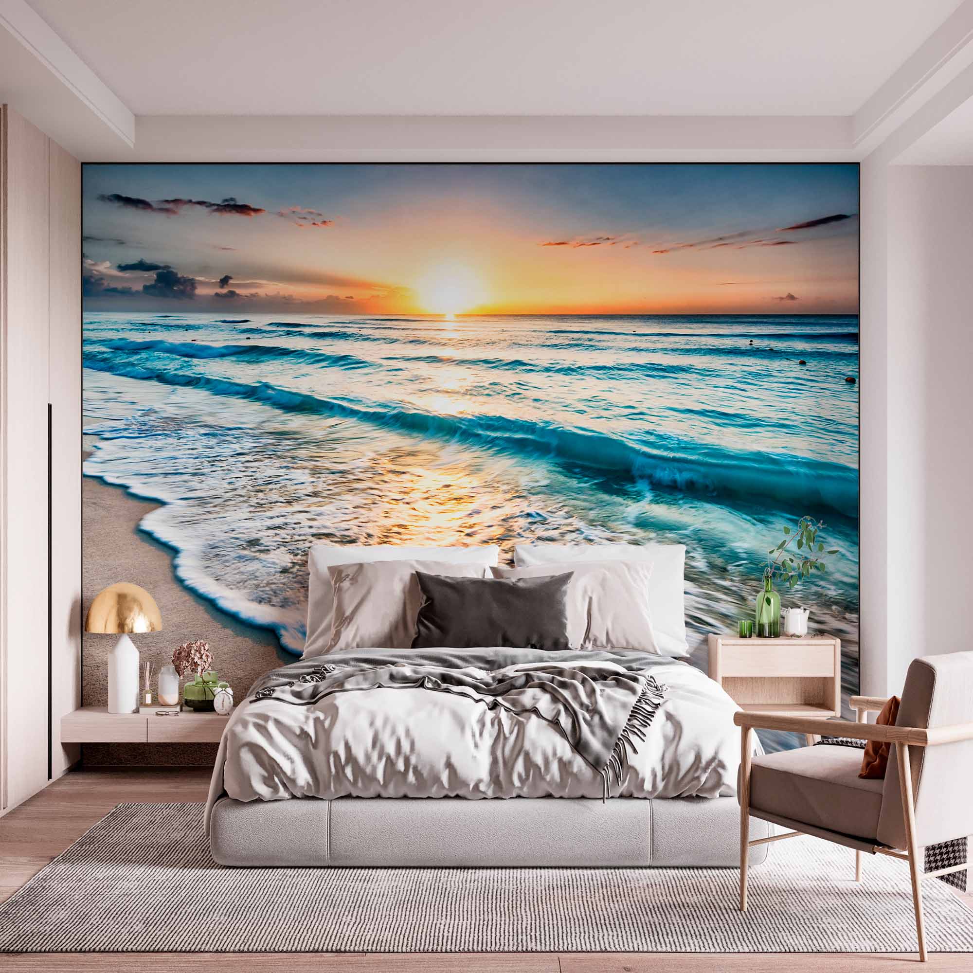 Sunrise Ocean Waves Beach Wall Mural Wallpaper