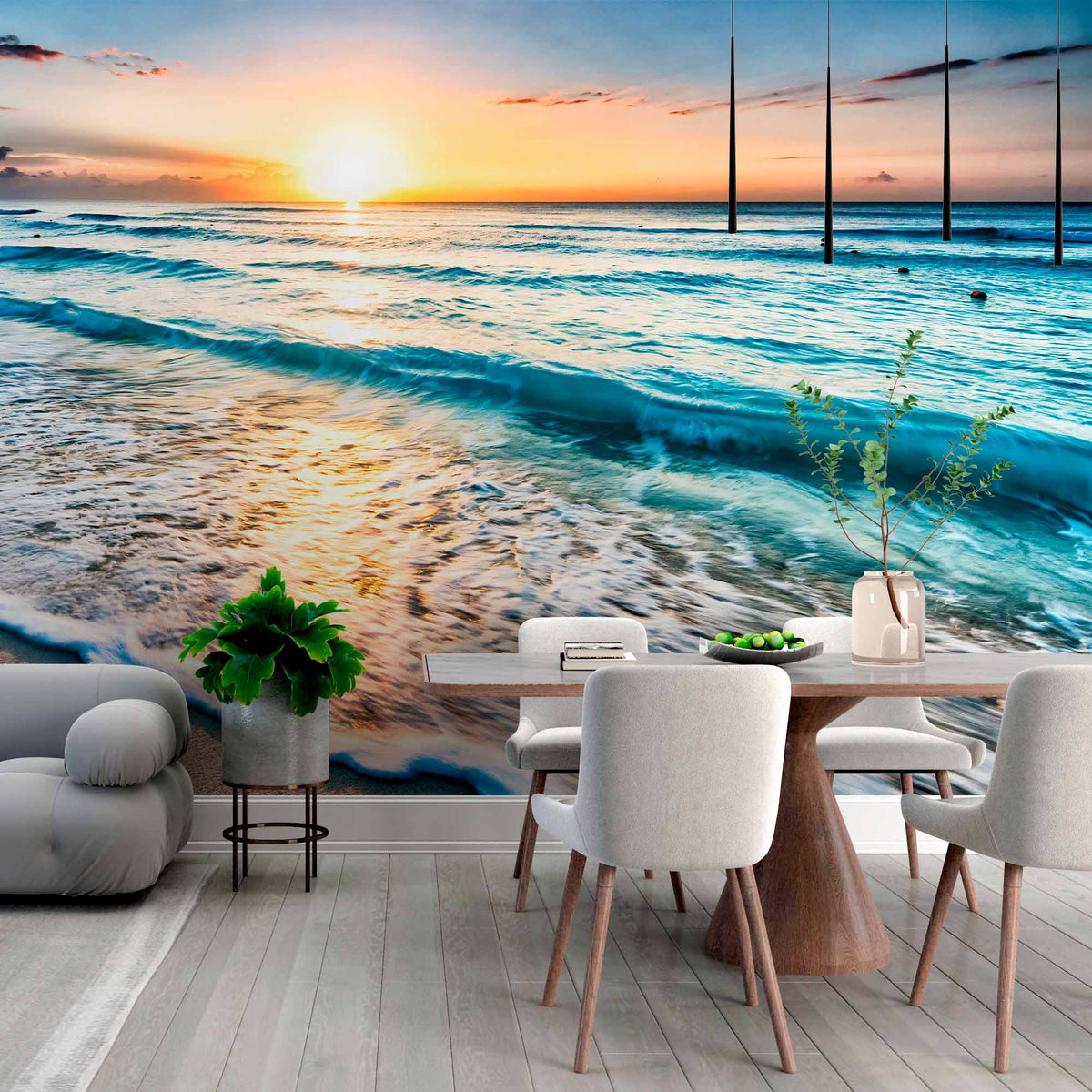 Sunrise Ocean Waves Beach Wall Mural Wallpaper