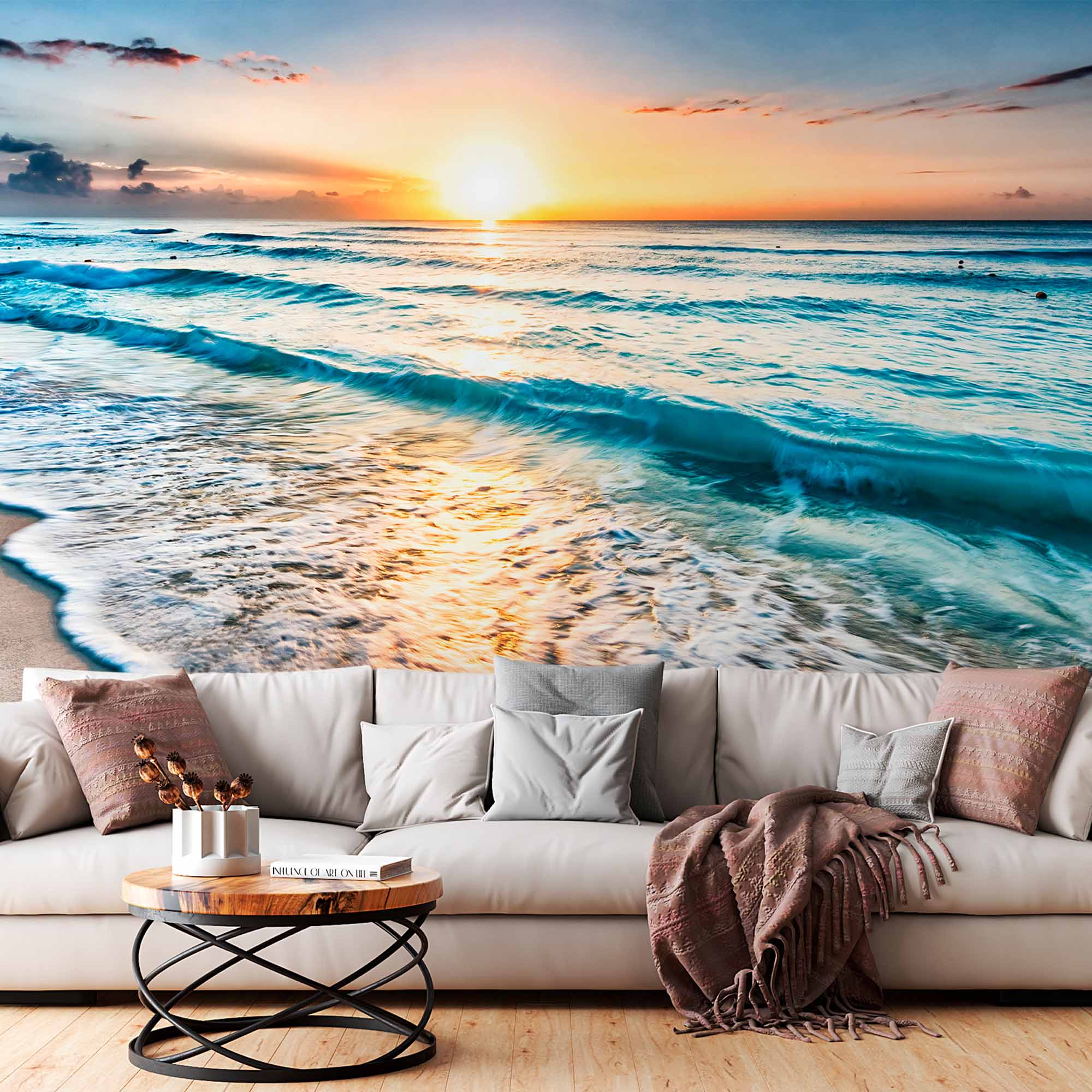 Sunrise Ocean Waves Beach Wall Mural Wallpaper