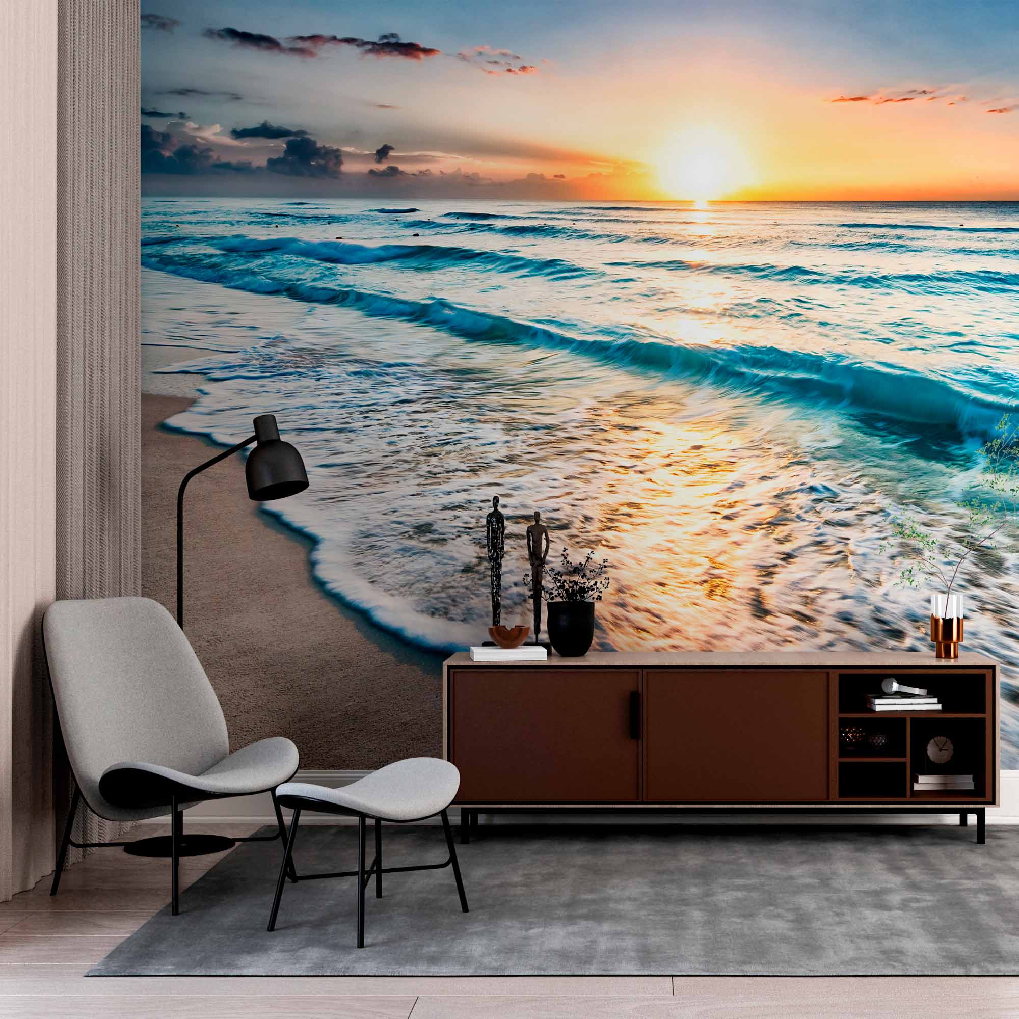 Sunrise Ocean Waves Beach Wall Mural Wallpaper