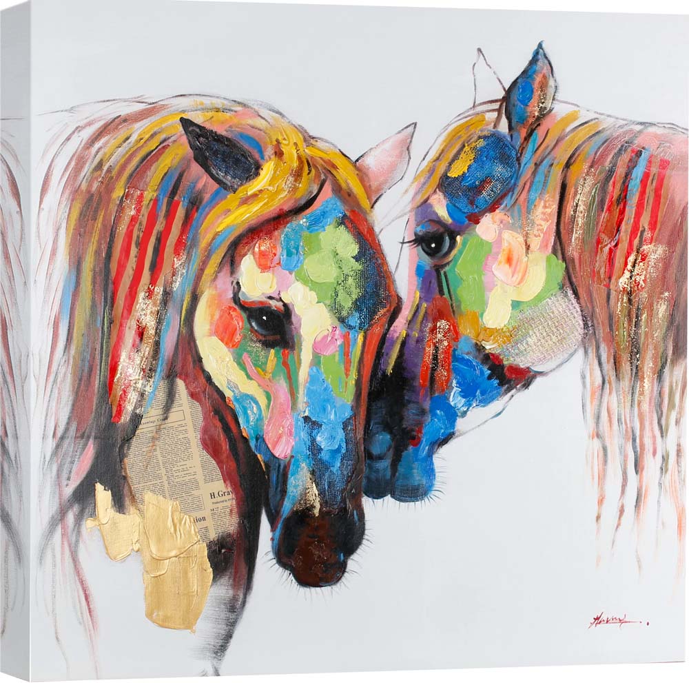Papel pintado de caballos arcoíris – Mural de caballos coloridos en óleo