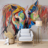 Colorful Horses Wall Mural Oil Painting Texture Rainbow Horses Wallpaper