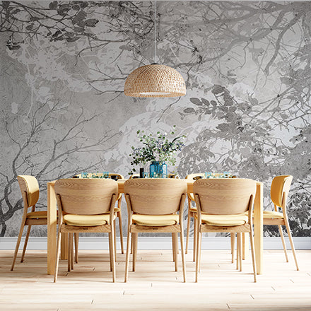 Vintage Grayscale Leaf and Branch Wall Mural Wallpaper