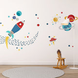 Kids Wall Murals Space Rocket Planets Simple Design Wallpaper for Kids