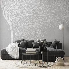 Custom Elegant White Blossom Tree on Gray Wall Mural Wallpaper