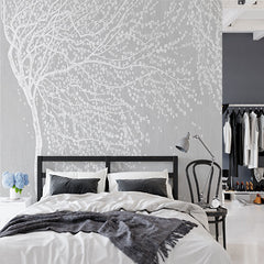 Custom Elegant White Blossom Tree on Gray Wall Mural Wallpaper