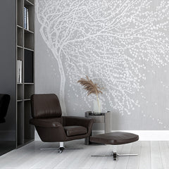 Custom Elegant White Blossom Tree on Gray Wall Mural Wallpaper