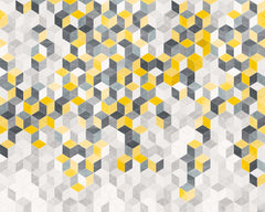 Custom Modern Geometric Hexagonal Wallpaper in Yellow, Gray, and White