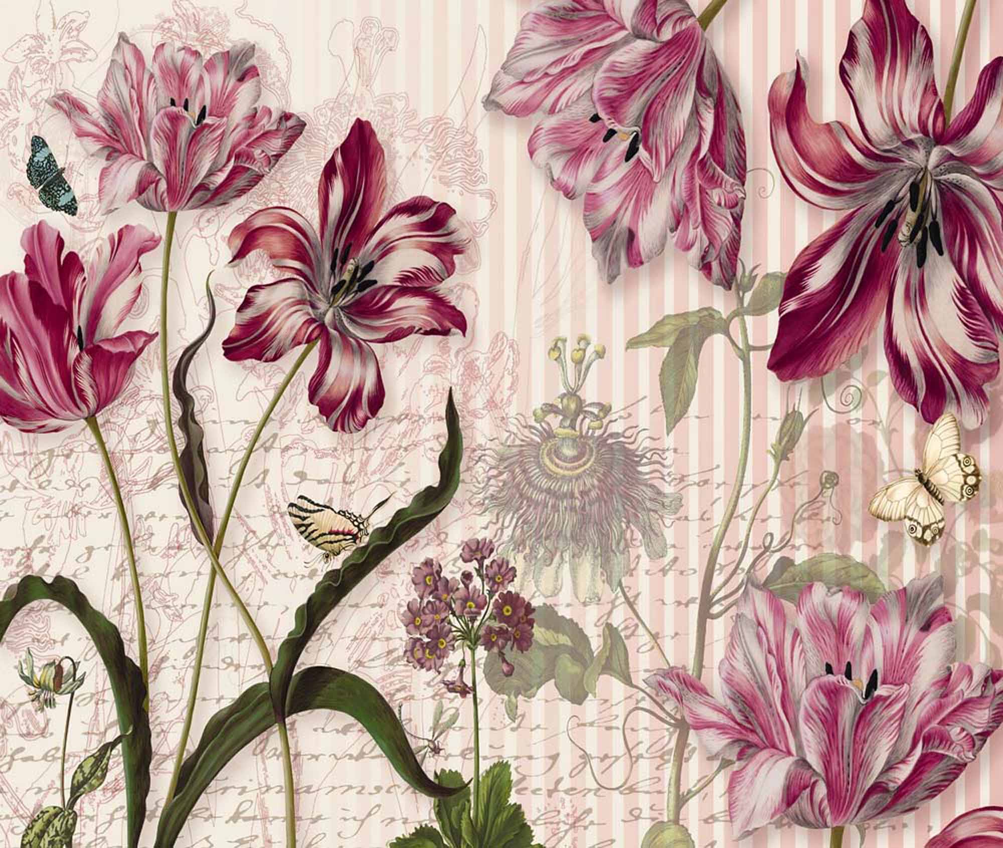 Antique Floral Script Wallpaper