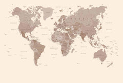 Niestandardowa minimalistyczna beżowa mapa świata fototapeta tapeta z subtelnymi odcieniami ziemi