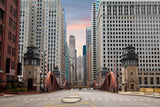 Classic City Bridge Wall Mural - Urban Architecture and Skyscrapers at Sunset