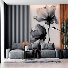 Custom Elegant Black and White Floral Wall Mural - Transparent Petal Art Wallpaper