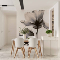 Custom Elegant Black and White Floral Wall Mural - Transparent Petal Art Wallpaper