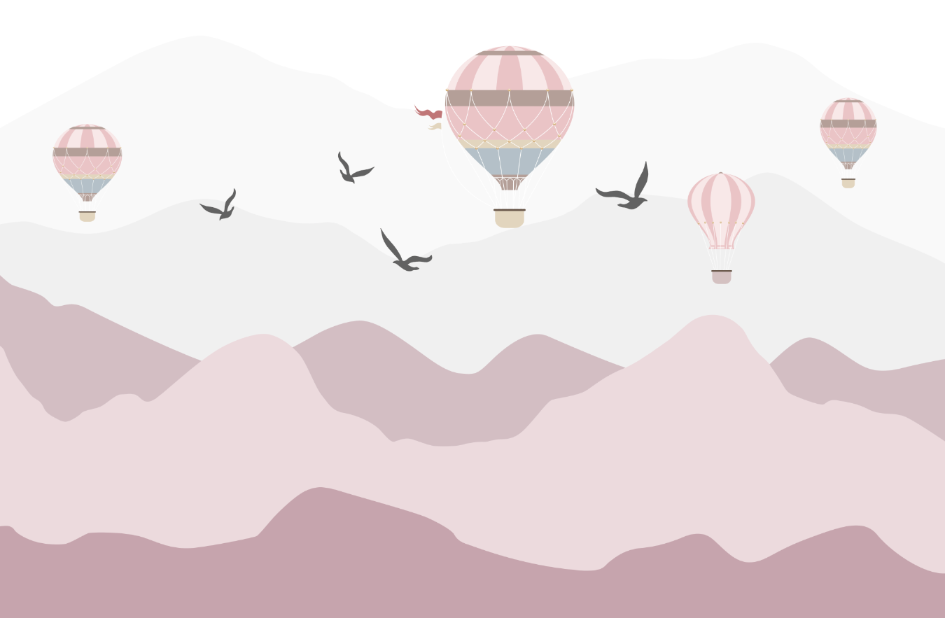 Kids Wall Murals Pink Mountains Silhouette Balloons Wallpaper for Kids