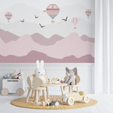 Kids Wall Murals Pink Mountains Silhouette Balloons Wallpaper for Kids